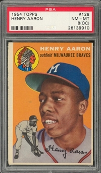 1954 Topps #128 Hank Aaron Rookie Card – PSA NM-MT 8 (OC)
